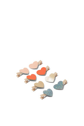 Kids Retro Rainbow Heart Clips, Set of 8